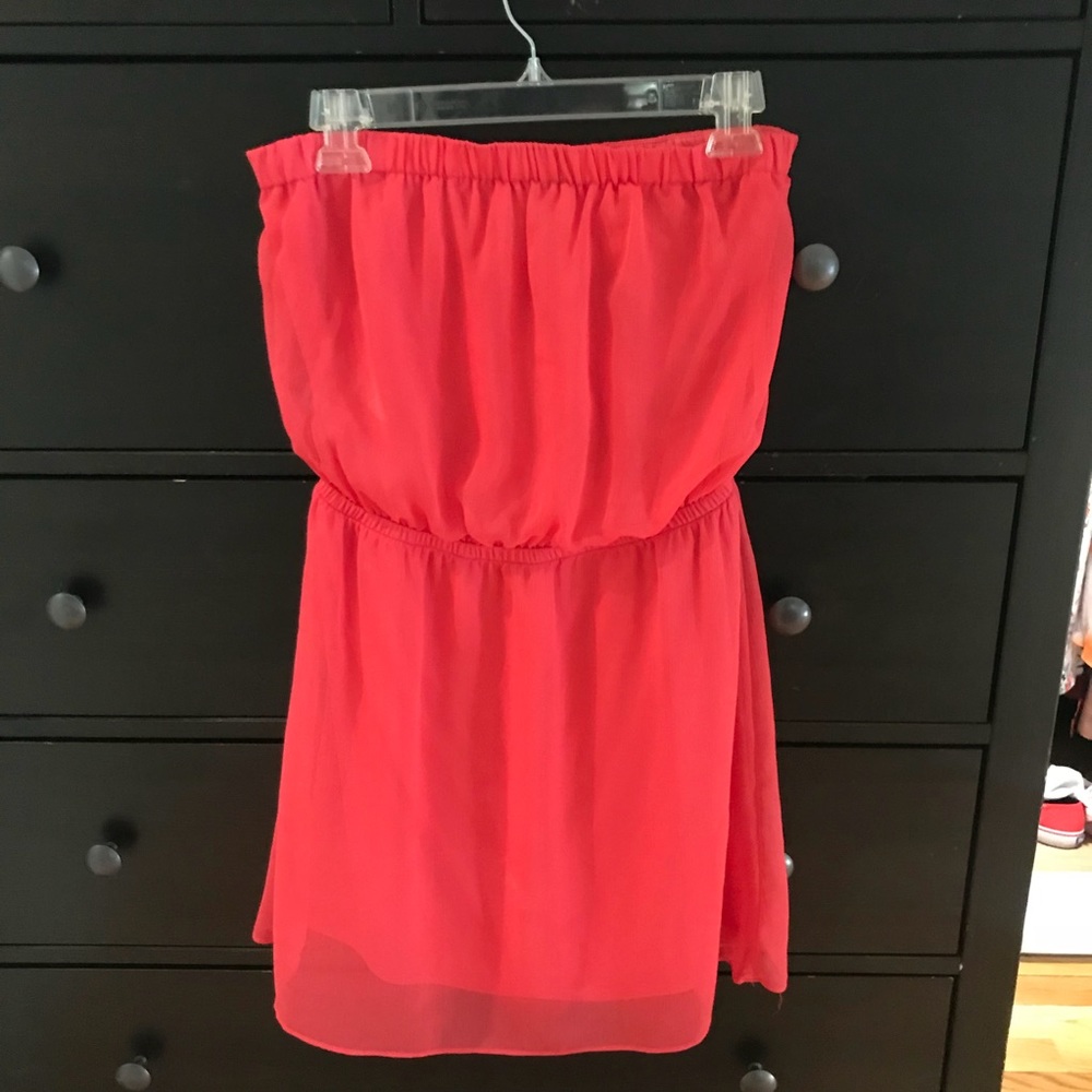 Strapless coral dress